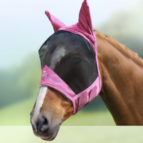 Harrison Howard CareMaster Pro Luminous Pferde Fliegenmaske Standard mit Ohren UV-Schutz für Pferde-Hell-Pink (M)