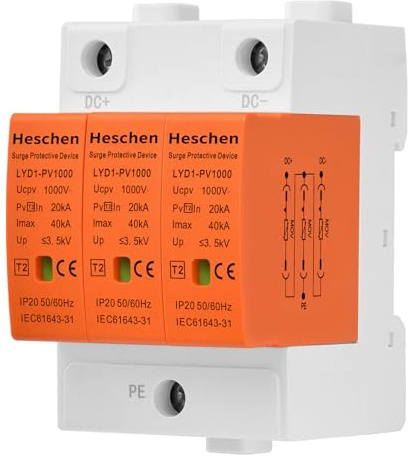 Heschen Överspänningsskydd för PV, LYD1-PV1000, 3P 1000VDC 20KA, 35 mm DIN-skenmontering