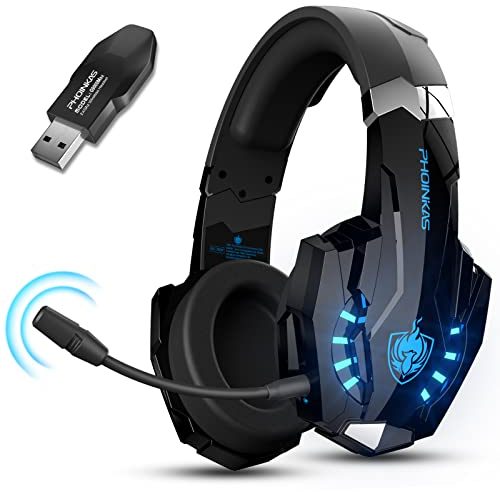 PHOINIKAS PS5 Wireless Headset, 2.4G Gaming Kopfhörer Kabellos für PC PS4 Switch Mac, Faltbarer Surround Sound Noise Cancelling Gamer Headset mit mikrofon, Über 50 Stunden Akkulaufzeit (Blau)