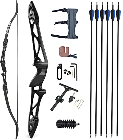ZSHJGJR 66 Bogenschießen Recurve Bogen Set 24-40 lbs Recurvebogen für den Wettkampf im Bogenschießen mit Pfeilen und Bögen Zubehör (24lbs, Schwarz Set)
