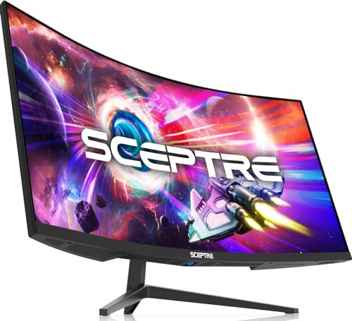 Sceptre WQHD Ultra Wide Curved Monitor 3440x1440 R1500 up to 165Hz DisplayPort x2 99% sRGB 1ms Picture by Frame, Machine Black (C345B-QUT168)