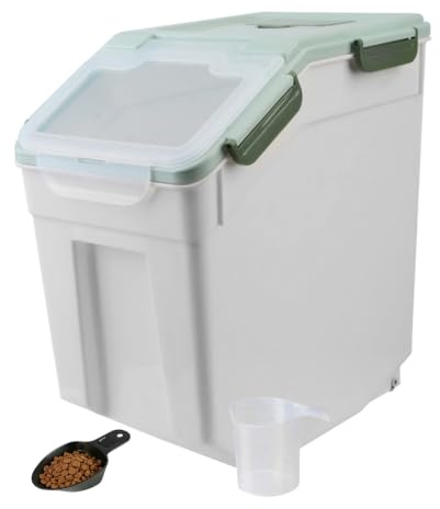 ANMOO Airtight Dog Food Storage Container 10KG, Large Pet Food Bin with Measuring Scoop & Wheels, Locking Lid, BPA-Free, for Dog Cat Food, Rice, Flour (Green)