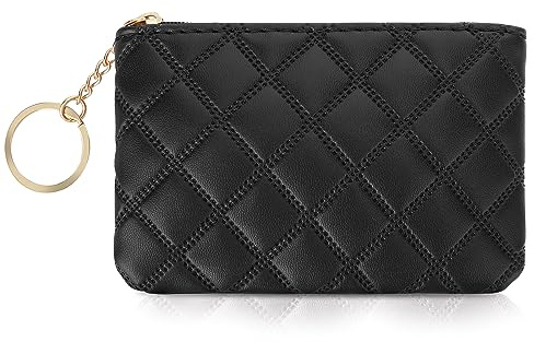 Simarro Double Embossed Rhombus PU Zipper Coin Bag - Portable Wallet, Short Ladies & Men Coin Purse, Black