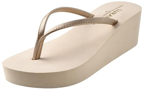 New front Sandales Compensées pour Femmes Simple et élégant Léger et Confortable Options Estivales Loisir Vacances à la mer Loisirs à la Maison Extérieures Intérieures Sandales,Beige,37