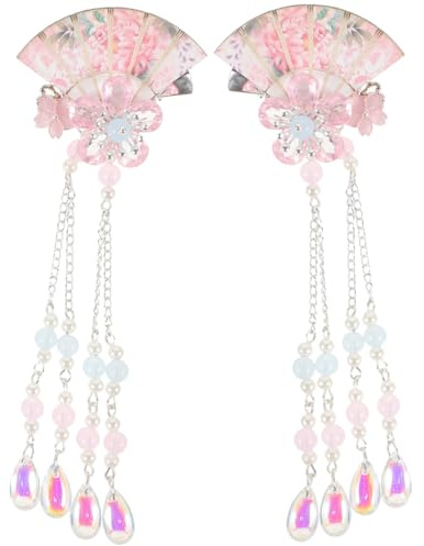 EXCEART Fächerhaarspange Mit Blume Und Quaste Hanfu Haarschmuck Damen Haarclips Für Alltag Fotoshooting Party Und Familientreffen 2 Stück