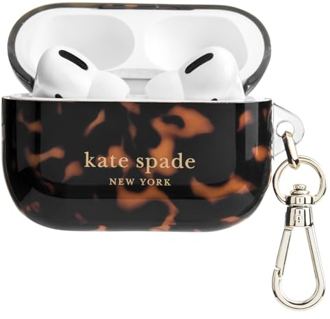 Kate Spade New York AirPods Pro skyddsfodral med nyckelring ring – sköldpaddsskal, kompatibel med AirPods Pro 2:a/1:a generationen
