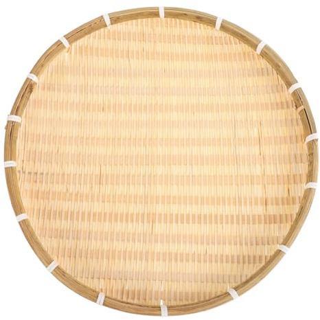Kichvoe Bamboo Basket Tray Wicker Round Food Bread Basket Fruit Container Shallow Vegetables Snacks Serving Tray Farmhouse Wall Hanging Decor- 16.5inch