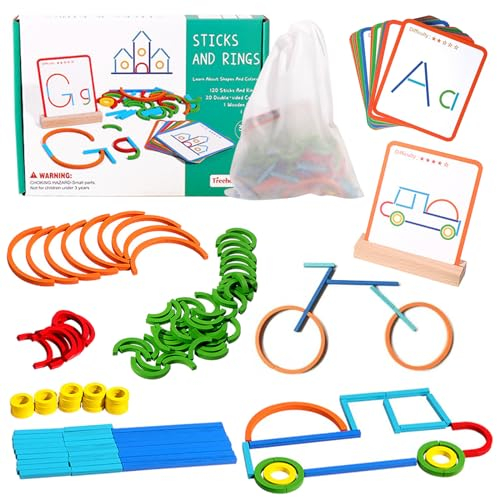 Montessori Spielzeug ab 3 4 Jahre, Vorschule Lernspiele ab 3 Jahre Kinder, Tastkarten Montessori, Kinderspielzeug ab 3 Jahre, Kreativ Puzzle Ring, Formanpassungsspiel, Steckspiel Hholzpuzzle Kinder