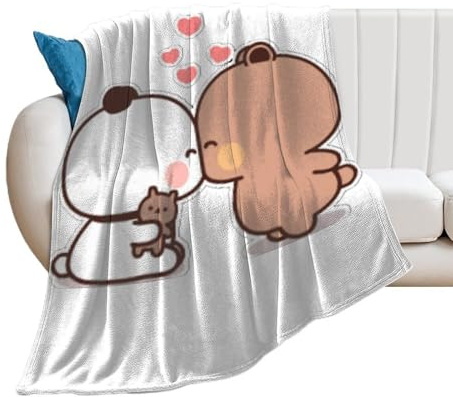 Pandabjörn Bubu och Dudu söt stil, fleecefilt ultramjuk mysig flanell plysch soffa filtar säng överkast filtar soffa stol vardagsrum filt luftkonditionering coola filtar, 102 x 127 cm