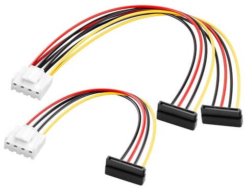 SinLoon 4Pin to 15Pin SATA Power Adapter Cable 18AWG VH3.96 4Pin Female to 90° Dual SATA Power Y-Type Adapter Cable - (30CM+20CM)