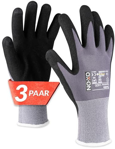OX-ON FLEXIBLE SUPREME 1600 Arbeitshandschuhe Gr.9 I 3 Paar atmungsaktive Schutzhandschuhe mit Nitrilbeschichtung I Mechanikerhandschuhe mit hohem Tastgefühl & Grip I EN Zertifizierung