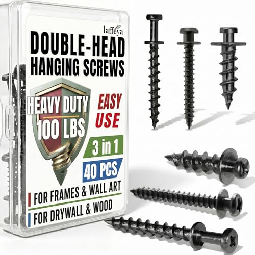 laffeya Bear Claw Picture Hangers, Multi-Purpose Double-Headed Screws, Perfect for Drywall/Plaster Wall Picture Frames, Mirrors & Clocks, Fits Sawtooth, D-Rings, Wire, Keyhole (Black Three Size, 40)