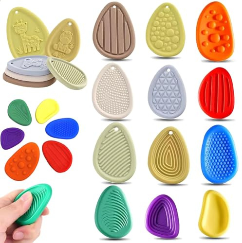12 stycken Fidget Toy Sensorial Stone, Finger Sensoriska leksaker, Färgglada Anti-Stress-prylar för vuxna och barn för autism, ADHD, ångestlindring, koncentration