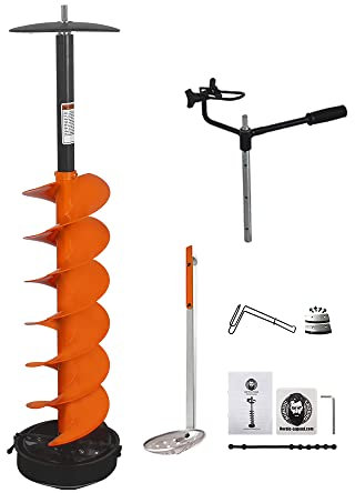 Nordic Legend Hardware Lite E-Drill Combo, Cordless Nylon Ice Drill Auger 8 Dia. W/ICE Scoop Chipper/Universal Drill Adapter/Ice Fishing Rod Rack and 1 Set REPLACMENT Blades