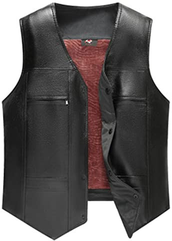 KMMBBTY Gilet en Cuir de Moto pour Hommes Gilet d'équitation en Peau de Mouton Coupe-Vent pour Homme Gilet sans Manches doublé de Fourrure Beige XXL