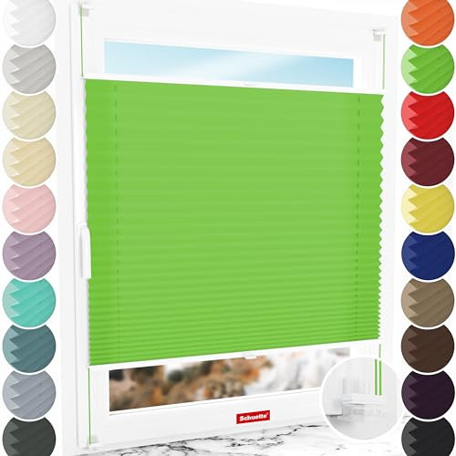Schuette® Plissee ohne Bohren ● Premium Kollektion: Green Meadow (Grün) ● 65x120cm (Breite x Höhe) ● Suprafix Faltrollo Klemmfix 2.0 Rollo ● 60 Sekunden Plisseerollo Montage inkl. Video