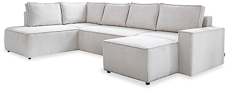 MIUFORM Brave Dave mit Bettkasten | 8 Sitzer Sofa | U-Form Links | 322x194x89cm Couch | Klappsofa mit Schlaffunktion (Beige)