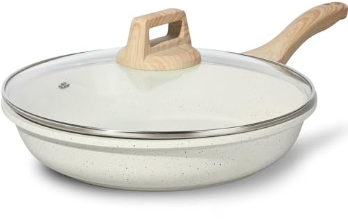 ESLITE LIFE Nonstick Ceramic Frying Pan Skillet with Lid, Non-Toxic Egg Omelette Kitchen Cooking Pans Compatible with All Stovetops (Gas, Electric & Induction), PTFE & PFOA Free (White, 8 w/Lid)