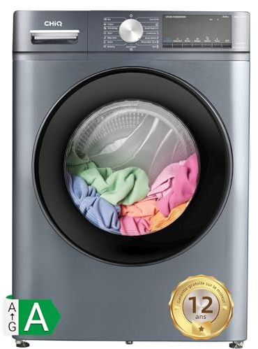 CHiQ Waschmaschine Frontlader 9 kg, große Trommel｜1400 U/min, Inverter｜ 600 x 577 x 847 mm (B x T x H)｜16 programme, Auto Clean, Dampf, Schnellwaschgang| Waschmaschine Schwarz