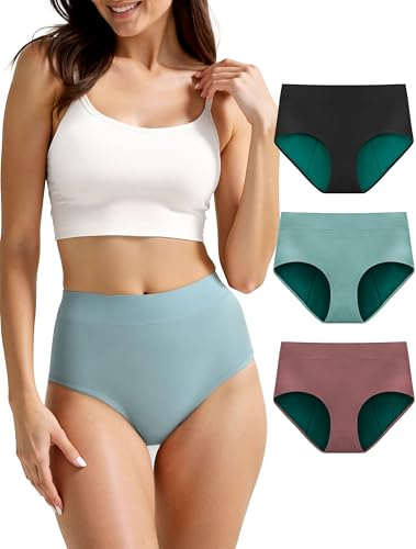 TIICHOO Perioden Unterwäsche Starke Blutung Extra Hohe Taille Periodenunterschwäsche Saugfähigkeit für Damen & Mädchen 3er Pack (L, Türkisblau/Schwarz/Braun)
