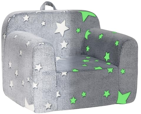 BEJOY Sofá para niños de felpa ultrasuave con espuma, sofá individual de franela para leer para niños y niñas, gris con estrellas