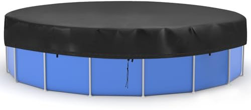 QWORK® Copertura per piscina rotonda 460cm, telone per coperture per piscina, telone di protezione UV, 420D Oxford, nero