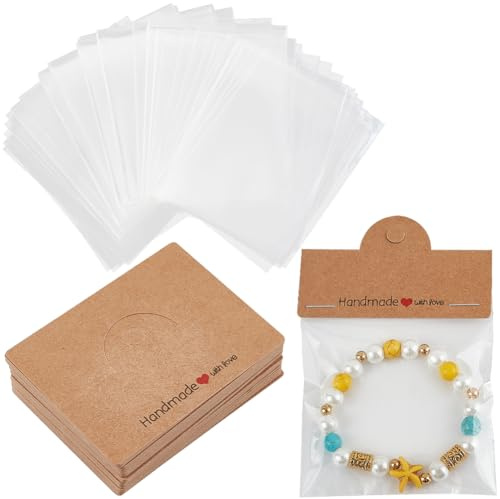 SOFPLATE 100 pz. Confezione di Gioielli. Borsa per Collane. Cartoncini Espositivi In Carta Marrone. Portacarte Pieghevoli per Piccole Confezioni Artigianali. Set Da Appendere per Vendere Mostrare Brac