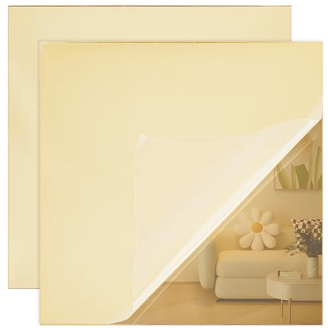 OLYCRAFT 2 Pieza de Lámina de Acrílico con Espejo Dorado de 30x30cm Y 2.5mm de Espesor Láminas de Espejo Reflectantes de Acrílico Láminas de Espejo Tintadas Rígidas Sin Vidrio