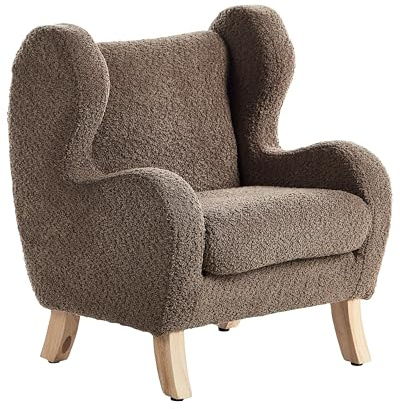 Beliani Kindersessel Bouclé-Stoffbezug braun Ohrensessel mit Holzbeinen modern Farum