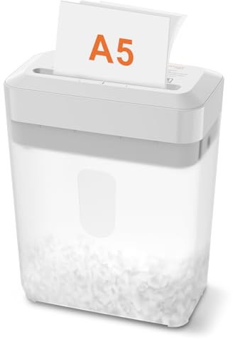 Bonsaii Trituradora de Papel, Corte Cruzado 6 Hojas (A5), Alta Seguridad P-4 con Papelera de 6L, para Papel, Tarjetas de Crédito, Clips & Grapas, C292-A