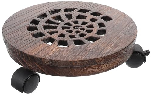 HOMSFOU Chariot à Pots De Fleurs en Bois Massif Épais avec roulettes Freinables ø 21 Cm, Plateau Roulant pour Jardin Et Intérieur, Support Stable pour Plantes Lourdes