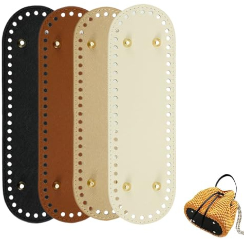 OUDQFCJ 4 pezzi fondo tascabile in pelle PU con fori (26 x 8 cm), fondi per borse uncinetto, base borsa uncinetto, borsa a tracolla fai da te, accessori per borse uncinetto