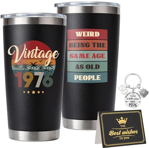 saerryor 50th Birthday Gifts for Men,20oz Insulated Tumbler with Keyring | 1976 50th Birthday Gifts for Him,50 Year Old Present for Dad Husband Mum Wife Teachers Friends