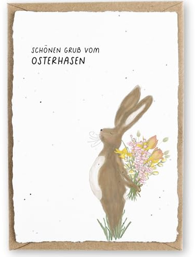 hey little green Osterkarte zum Einpflanzen aus handgemachtem Saatpapier | nachhaltige Karte zu Ostern | Wachsendes Papier | mit Briefumschlag (Ostergruß, 1 Karte)