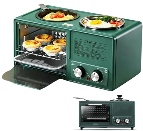 Estación de Desayuno 4 en 1, Máquina Multifuncional de 1600 W, 10 L con Freír, Hornear, Cocinar Al Vapor, 3 Configuraciones Ajustables, Temporizador de 60 Minutos, Máquina de Desayuno Para Cocinas