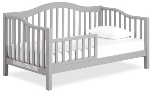 Dream On Me Austin Toddler Day Bed with Rails in Pebble Grey, Low to Floor Toddler Day Bed, Greenguard Gold & Baby Safety Alliance Certified, Non-Toxic Finishes, Side Safety Guard Rail