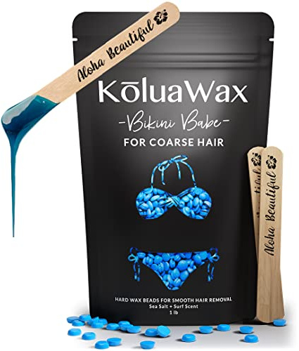 Hard Wax Beads for Hair Removal – Coarse Body Hair Formula – Our Strongest Wax for Brazilian, Underarms, Back and Chest – Large 1lb Refill Pearl Beans for Wax Warmers – Blue Bikini Babe by KoluaWax