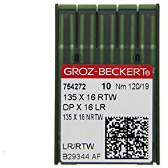 Groz-Beckert 10er Packung Nähnadeln (Ganzes Sortiment) (Auswahl) (135x16 RTW|Rundkolben und Schneidspitze|Nm. 120/19)