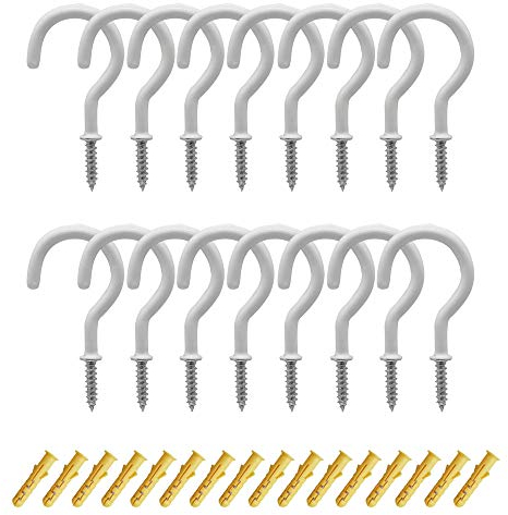 CCUCKY 16 Pièces Crochets à Visser Revêtus de Plastique, Crochets de Plafond Robustes pour Suspension Intérieure et Extérieure (blanc)