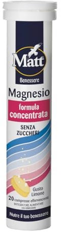 Matt, Magnesio, Integratore Alimentare Utile per la Stanchezza e il Normale Funzionamento del Sistema Nervoso a Base di Magnesio, Vitamina B6 e Vitamina B12, Confezione da 20 Compresse Gusto Limone