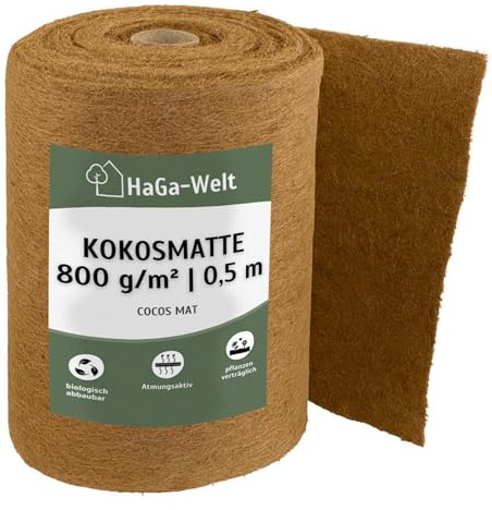 HaGa® Kokosmatta 0,5 m x 2 m med 800 g/m² – sprutad på ena sidan med naturlig latex – vinterskydd och köldskydd för växter – naturprodukt 100 % biologiskt nedbrytbar