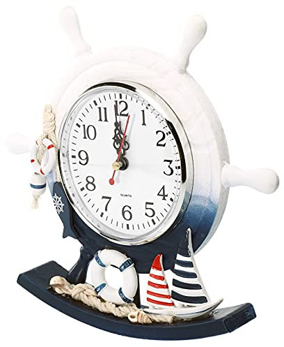 Housoutil Barca di Ancoraggio Orologio Da Parete di Trasporto Marittimo Ship Wheel Decorazione Orologio di Trasporto Marittimo Nave Ruota Del Timone Volante di Attaccatura di Parete