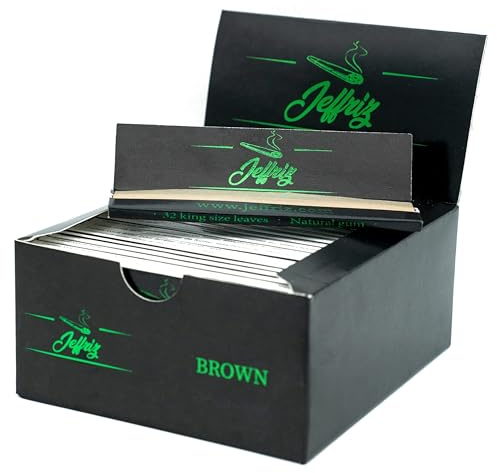 Feuille à Rouler Slim King Size Non Blanchies | Jeffriz | Papier Naturel Marron Ultra Fin, Combustion Lente | 50 Paquets de 32 Feuilles | Bande Adhésive en Gomme Naturelle sans Goût