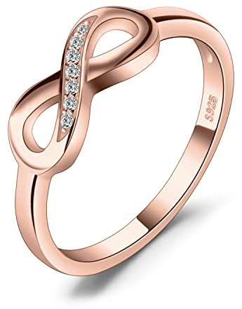 JewelryPalace Wickelring Infinity Verlobungsring Unendlichkeit Promise Eheringe Ring Silber 925 Damen, Zirkonia Silberringe Trauringe Hochzeitsringe Antragsring Ringe, Damen Schmuck Rosegold 55