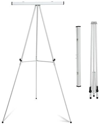 Falling in Art Flipchart-Staffelei aus Aluminium mit verstellbarem Boden für Sitzungssaal, Whiteboard, Papierblöcke, Beschilderung, 160 cm hoch, silberfarben