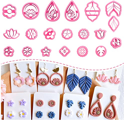 Keoker Spring Polymer Clay Cutters for Earrings, 20 Shapes Flower Clay Earrings Cutters