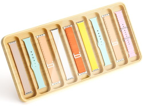 AFOOYO Uhrenarmband-Organizer aus Holz – funktioniert mit allen Apple-Watch-Armbändern – 9 Fächer für Uhren mit Acryl-Deckel