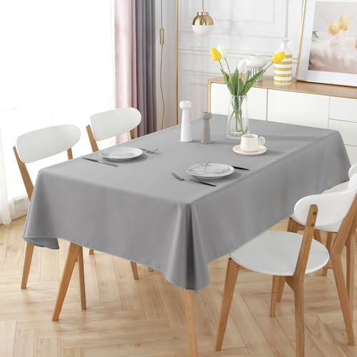 MERCURY TEXTIL- Mantel Antimanchas Rectangular, Hule Mesa, Resistente, Lavable, Impermeable. Ideal para Interiores y Exteriores. (Gris, 140x200cm)