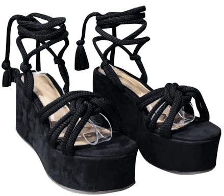 Elegant bekväm kilklack kilsandaler plattform peep-tå damskor sommar utomhus halkfria sandaler fest bröllop klänning skor kvällssko pumps höga klackar dansskor med remmar, svart, 43