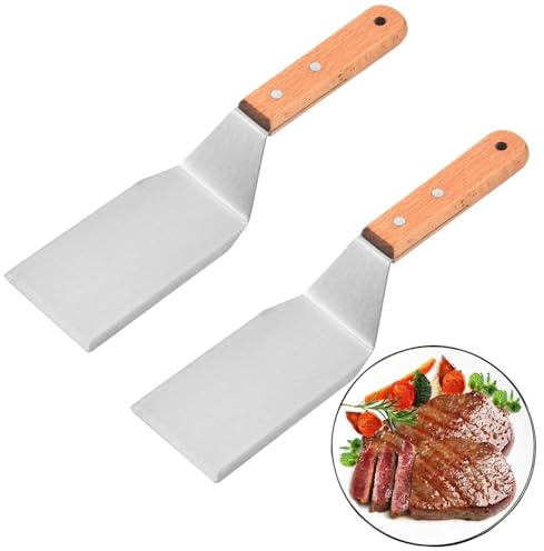 2 Pezzi Paletta da Barbecue, Spatola Rettangolare in Acciaio Inox Bistecca Spatola, Con Manico Resistente al Calore, Spatola Cucina per Sollevare e Girare Hamburger, Pizza, Bistecche, Barbecue, Uova